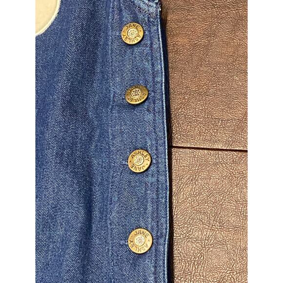 90s Vintage Jane Ashley Denim Jumper Dress Christmas Embroidered Snowman Teacher - Picture 8 of 10